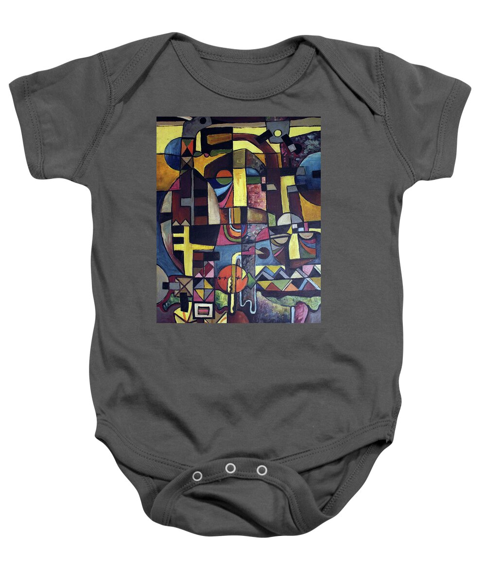 African Art Baby Onesie featuring the painting Bits of Time by Speelman Mahlangu