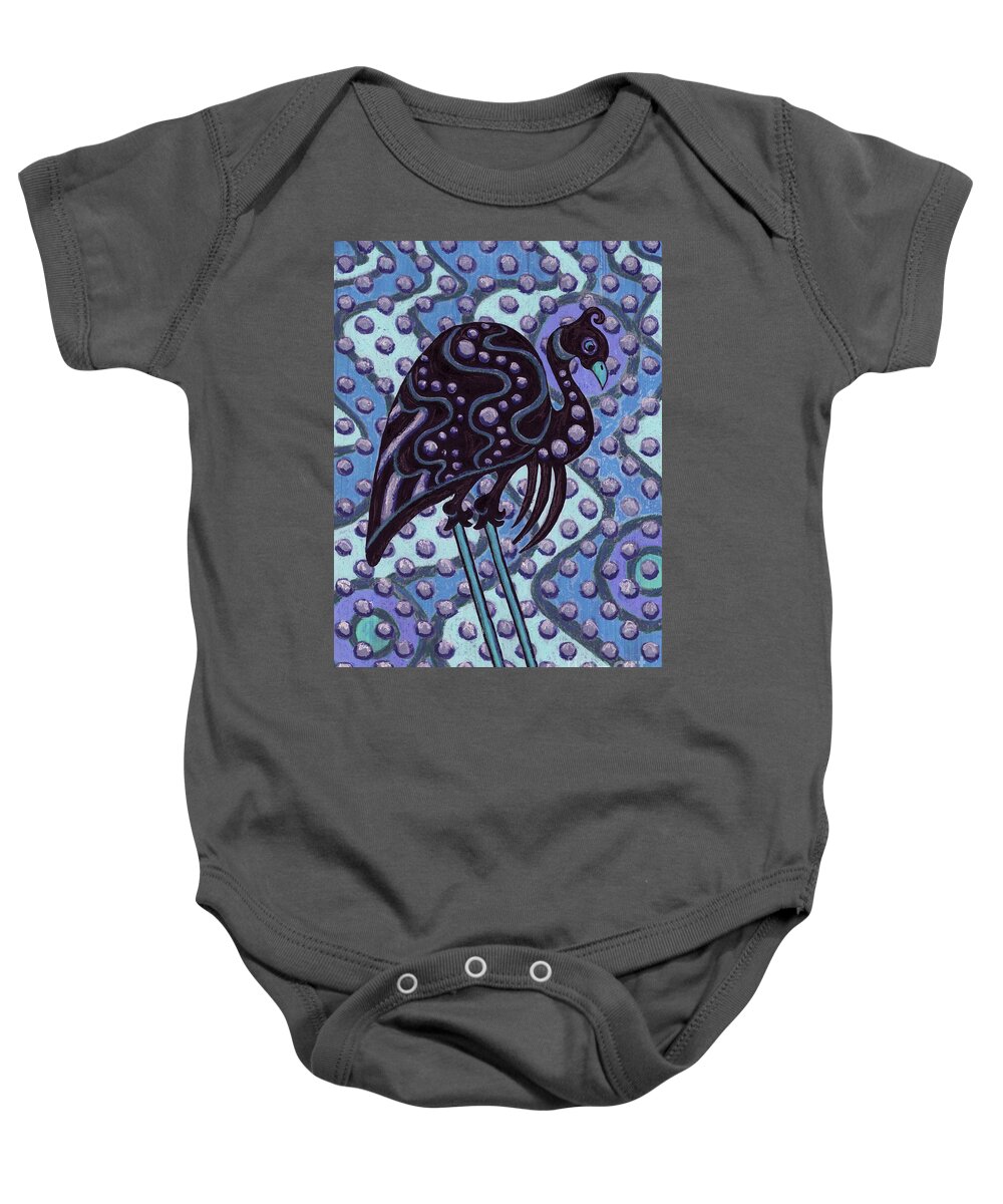 Bird Baby Onesie featuring the painting Black Bird Blue River by Amy E Fraser