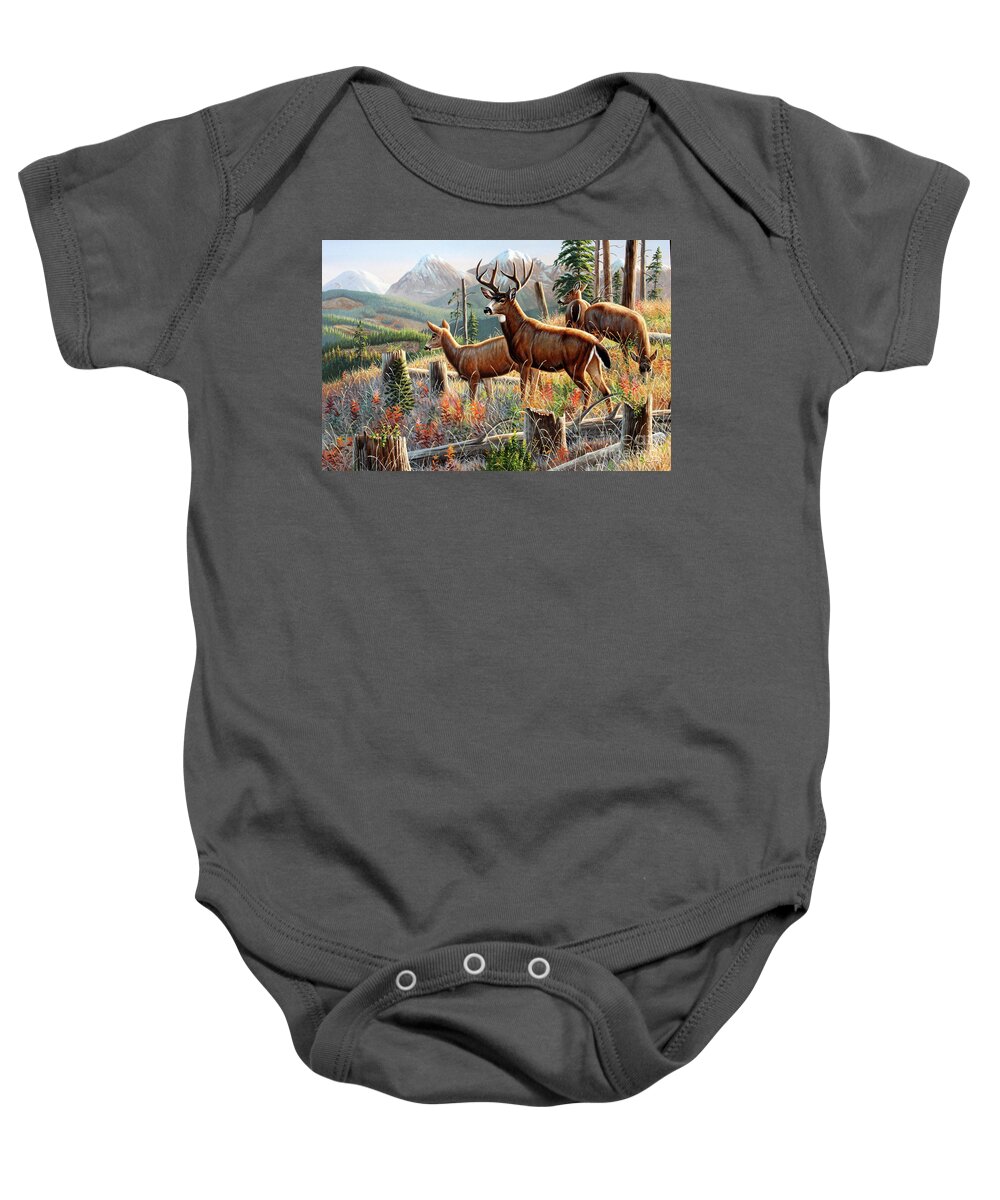 Cynthie Fisher Baby Onesie featuring the painting Black Tail Deer by Cynthie Fisher