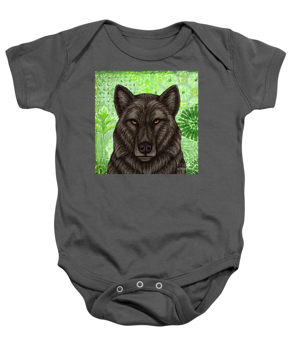 Wolf Baby Onesie featuring the painting Black Wolf Abstract by Amy E Fraser