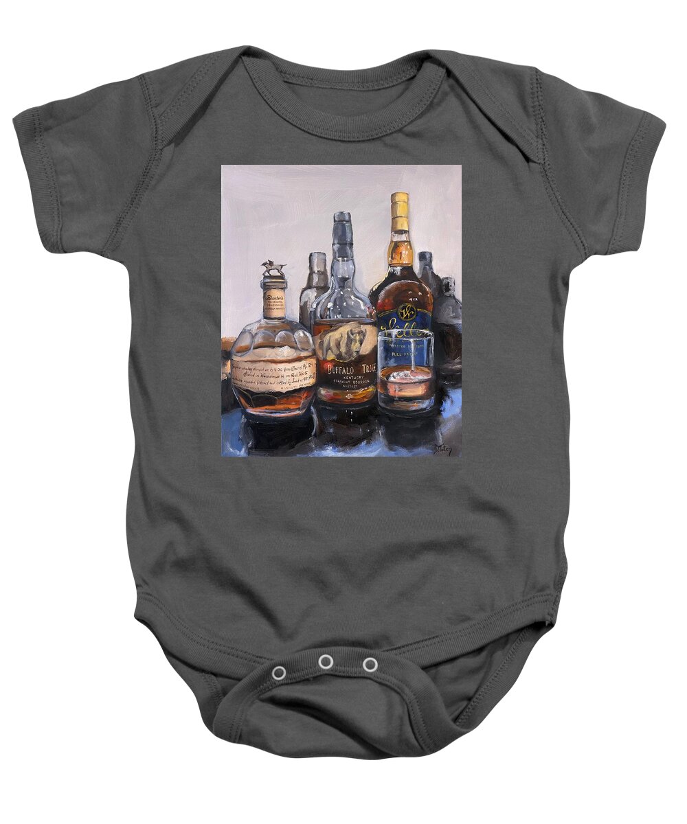 Bourbon Baby Onesie featuring the painting Blanton's and Friends Bourbon Bar Painting by Donna Tuten