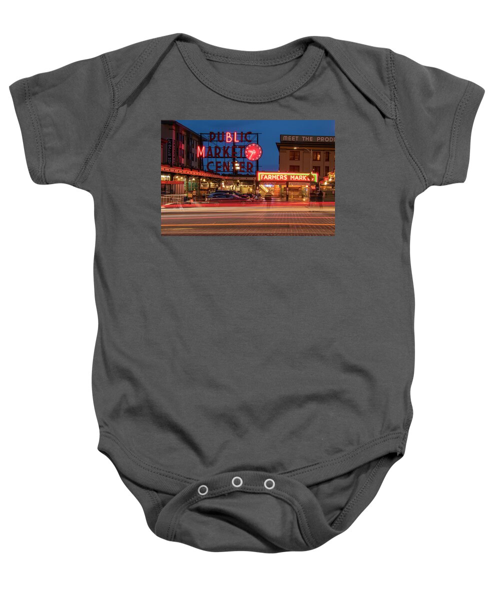 Seattle Baby Onesie featuring the photograph BLM Pike Place Market by Matt McDonald
