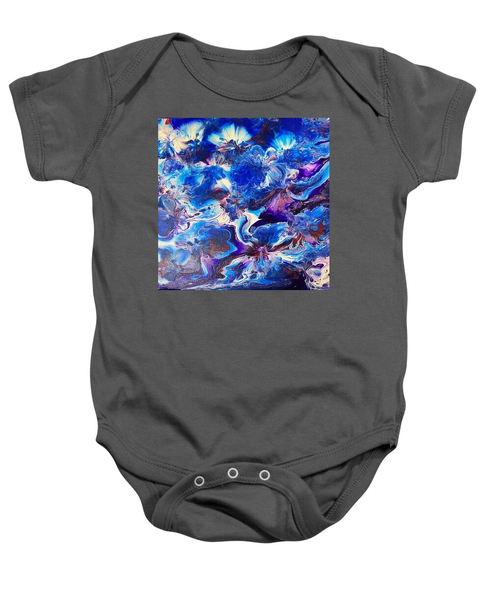 Abstract Baby Onesie featuring the painting Blue Jellies by Pour Your heART Out Artworks