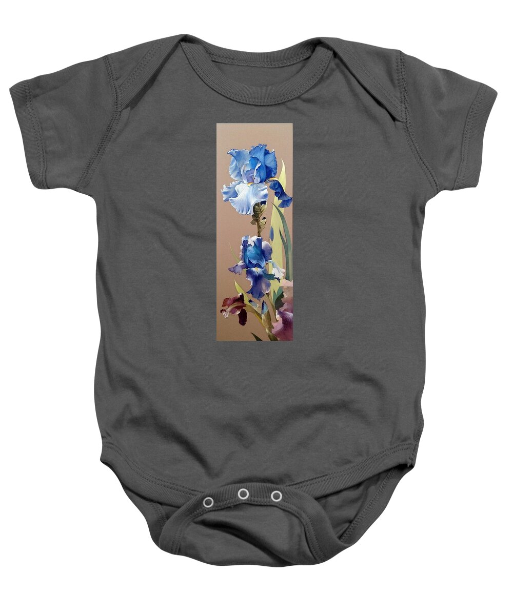 Russian Artists New Wave Baby Onesie featuring the painting Blue Irises by Alina Oseeva