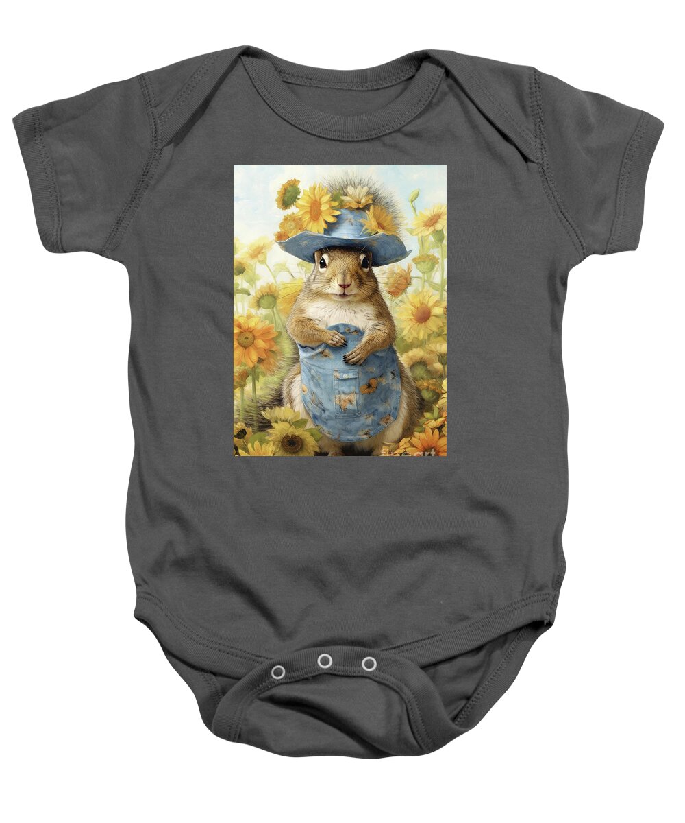 Squirrel Baby Onesie featuring the painting Blue Jean Bernadette by Tina LeCour
