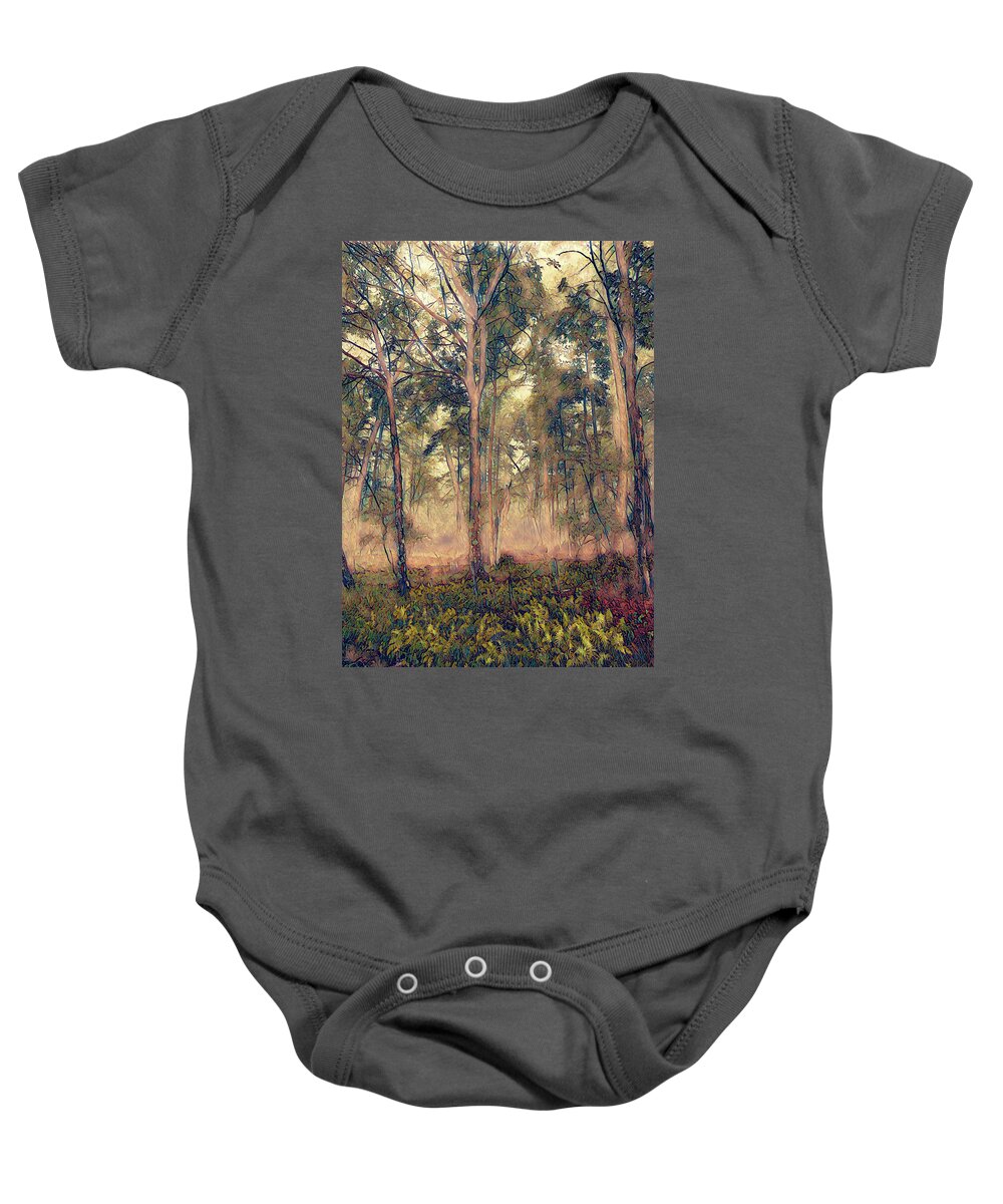 Mountains Baby Onesie featuring the photograph Blue Ridge Glowing Ferns in the Forest ai 0409 by Dan Carmichael