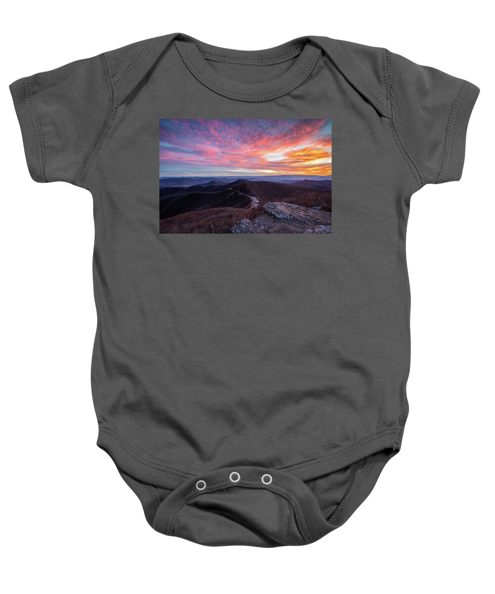 Outdoors Baby Onesie featuring the photograph Blue Ridge Parkway NC Craggy Fire by Robert Stephens