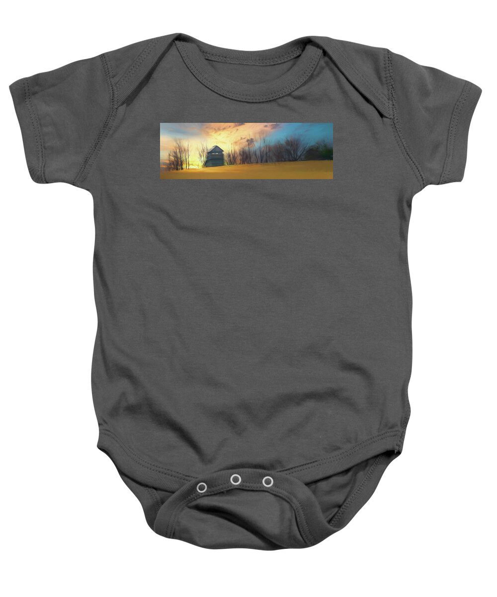 Mountains Baby Onesie featuring the photograph Blue Ridge Sunset at Groundhog Panorama ap 503 by Dan Carmichael