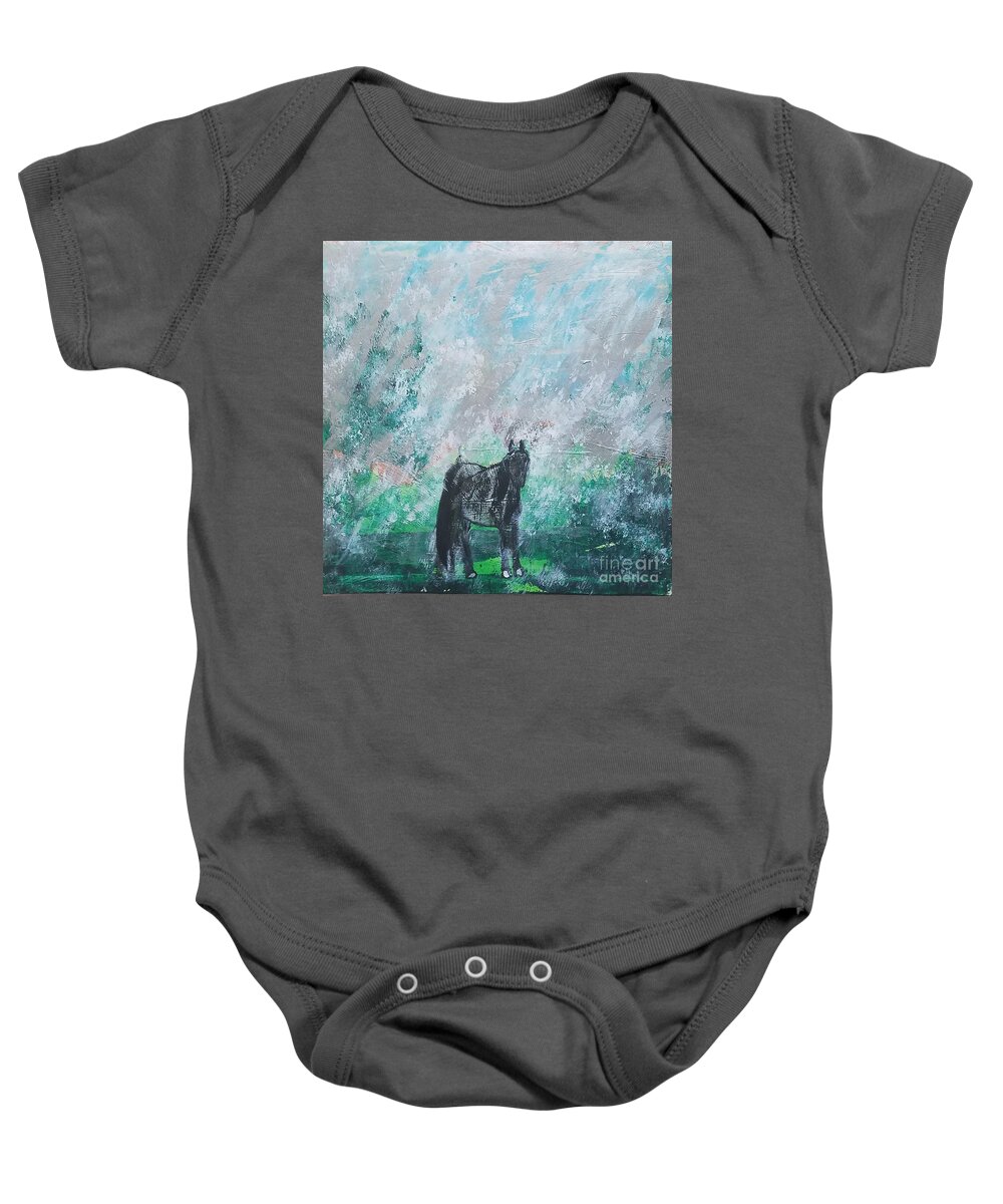  Baby Onesie featuring the painting The Blue Roan Horse in Rain by Mark SanSouci