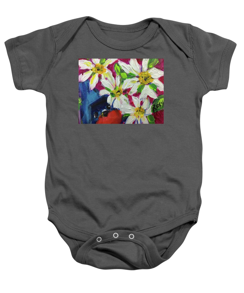 Bluebird Baby Onesie featuring the painting Bluebird in Daisies by Roxy Rich
