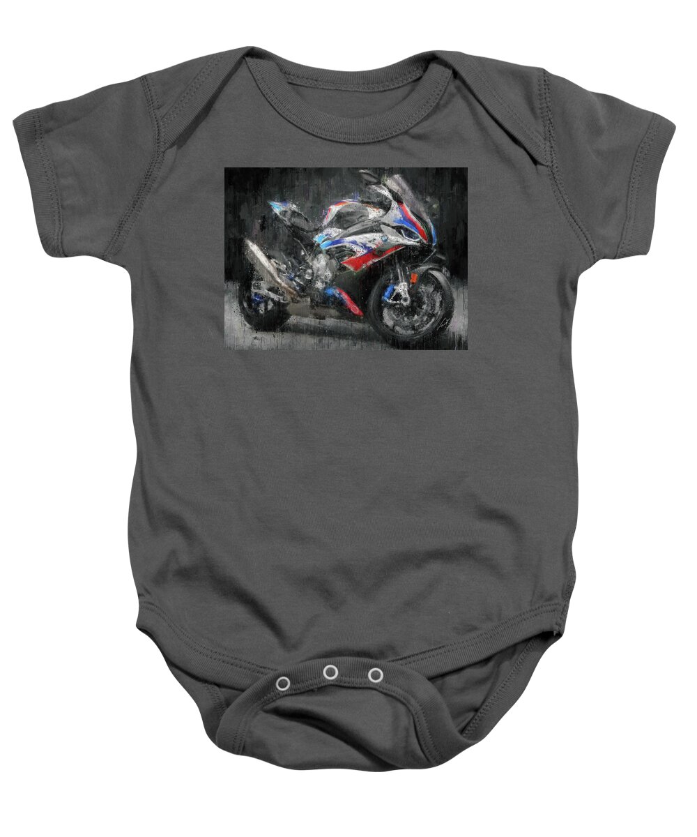 Motorcycle Baby Onesie featuring the painting BMW S1000RR Motorcycle by Vart by Vart