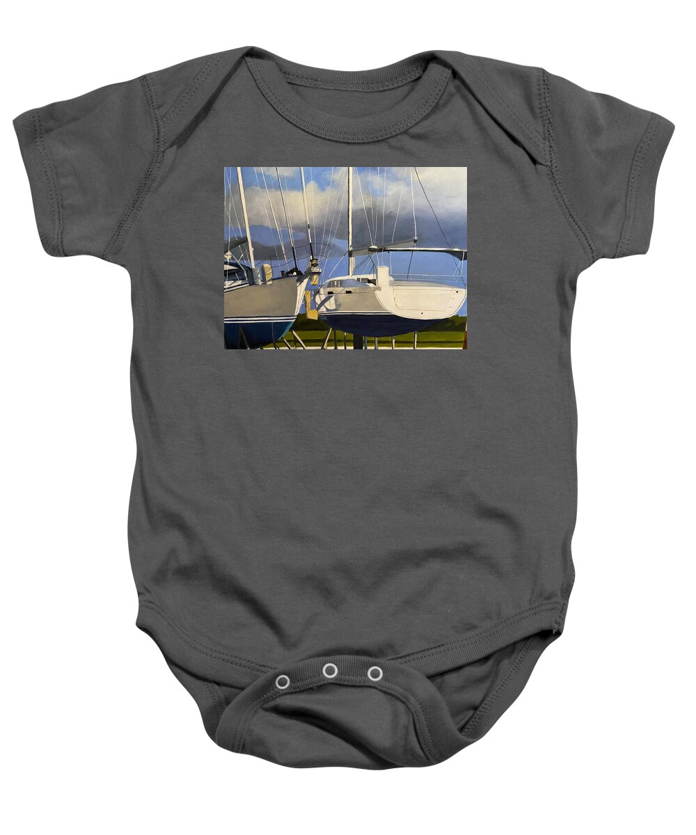  Baby Onesie featuring the painting .boats 1 by Chris Gholson