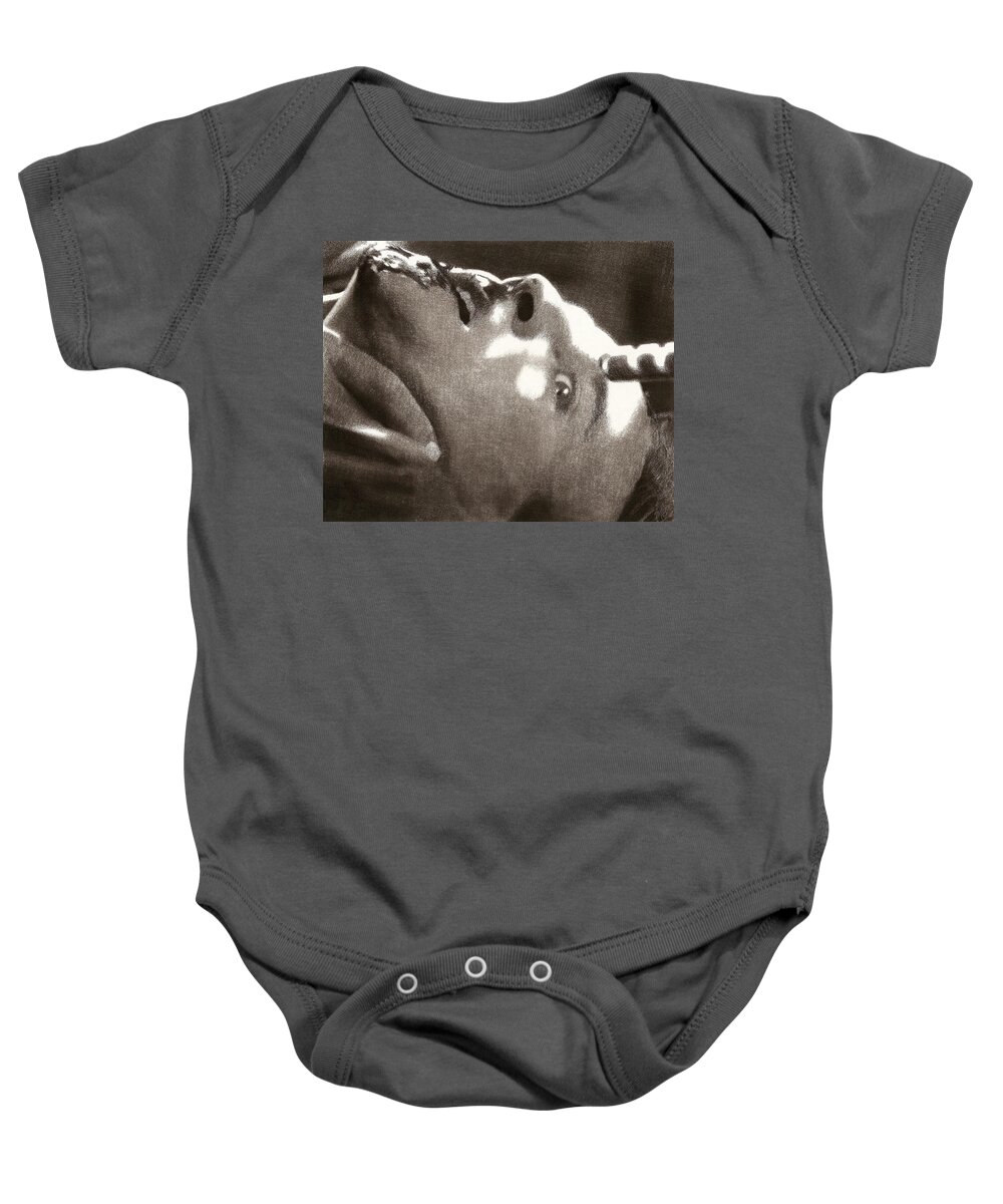 Charcoal Baby Onesie featuring the drawing Bob by Mark Baranowski