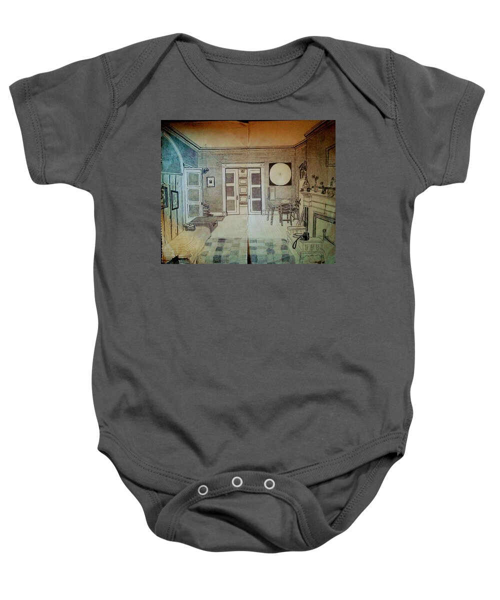 Pencil Baby Onesie featuring the drawing The Boston apt. by James RODERICK