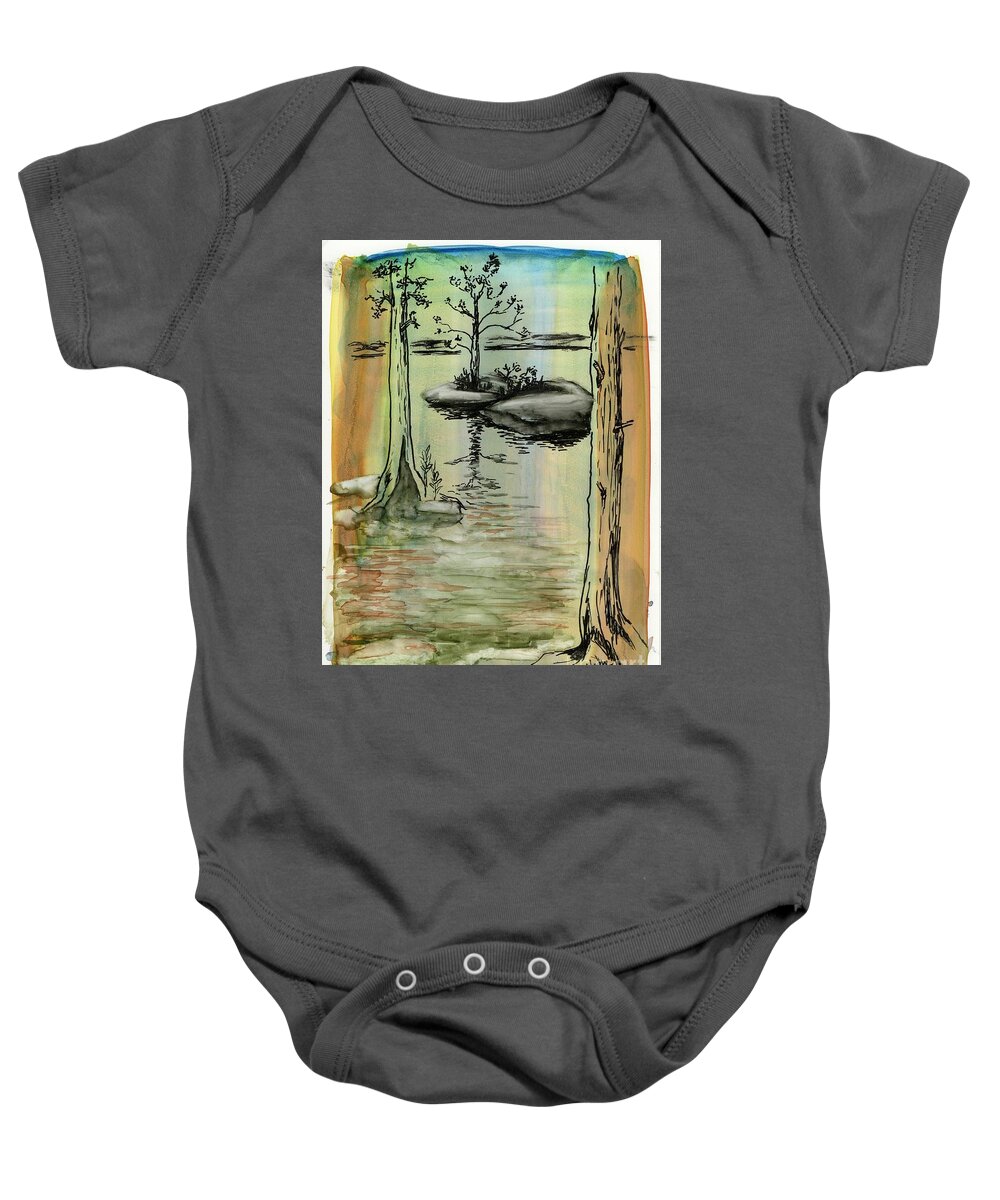 Minnesota Baby Onesie featuring the painting Boundary Waters Island Campsite by Tammy Nara