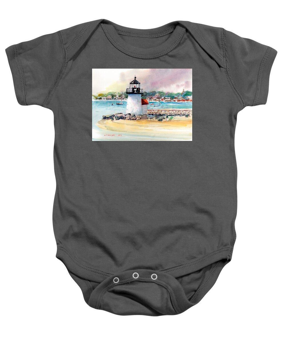 Nantucket Baby Onesie featuring the painting Brant Point Light by P Anthony Visco