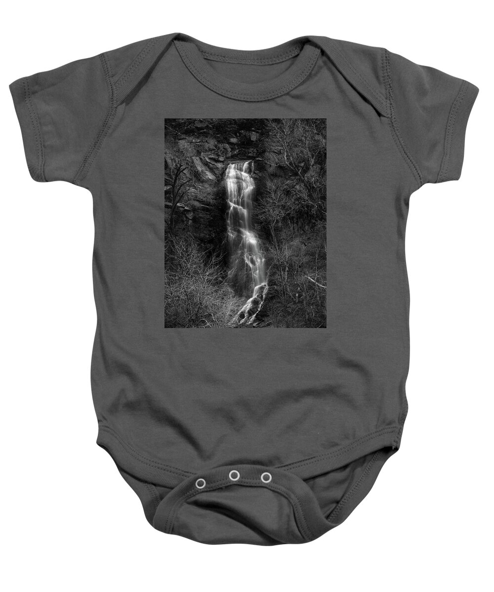 Bridal Veil Falls Black And White Baby Onesie featuring the photograph Bridal Veil Falls Black And White by Dan Sproul