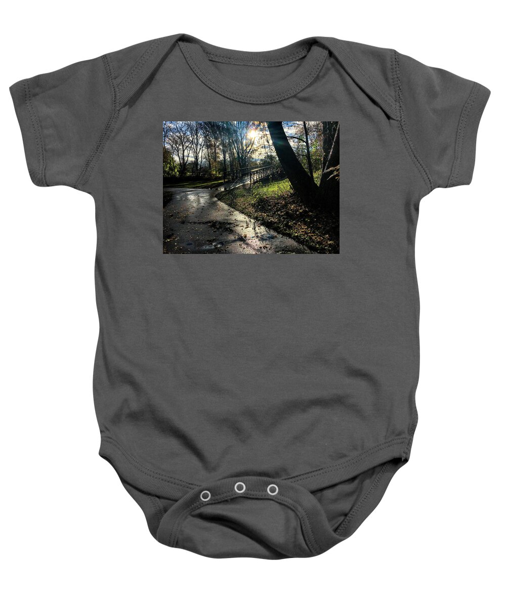 Tahquamenon Falls Baby Onesie featuring the photograph Bridge on the Trail IMG_4051 by Michael Thomas