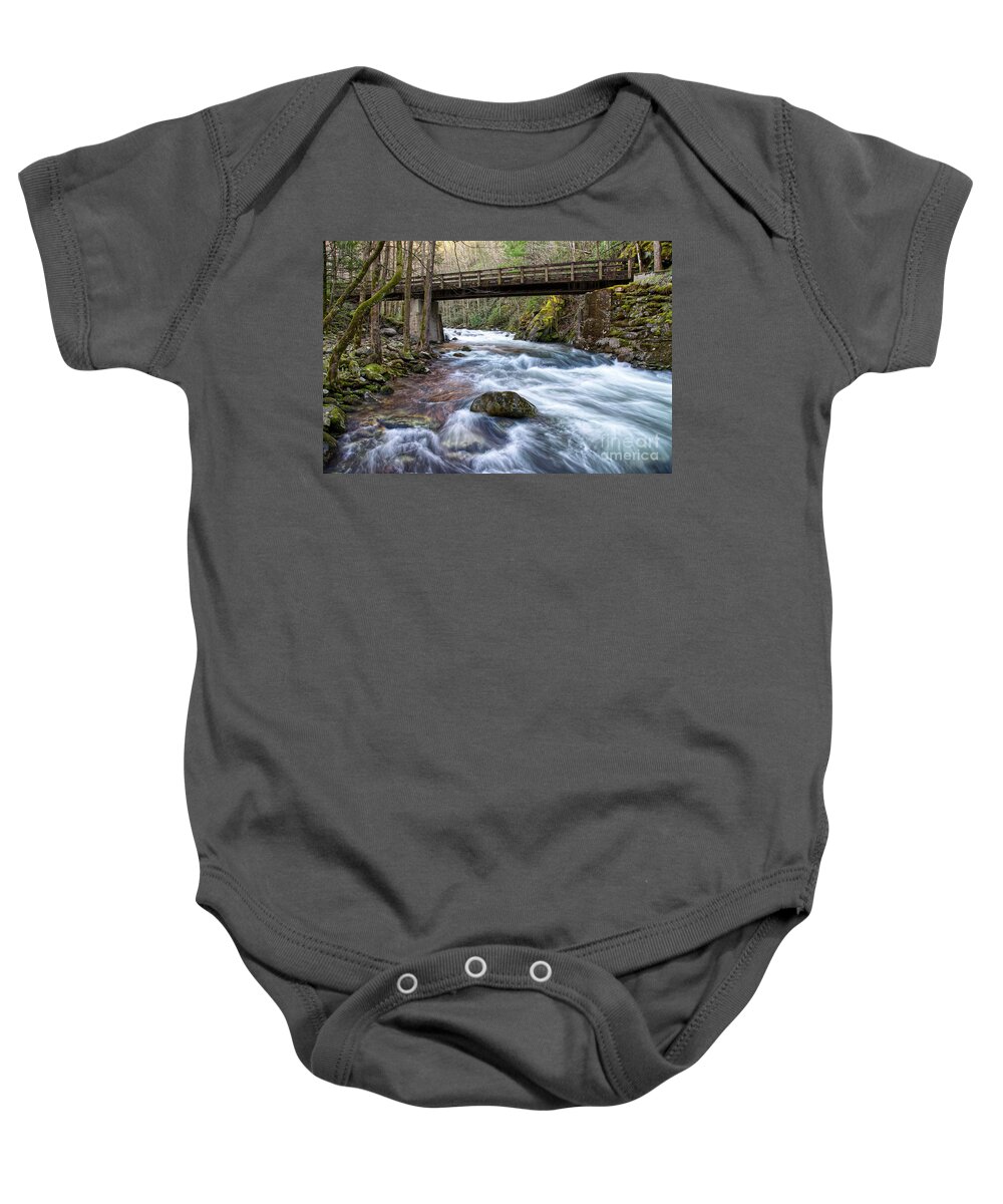 Nature Baby Onesie featuring the photograph Bridge Over Middle Prong 2 by Phil Perkins