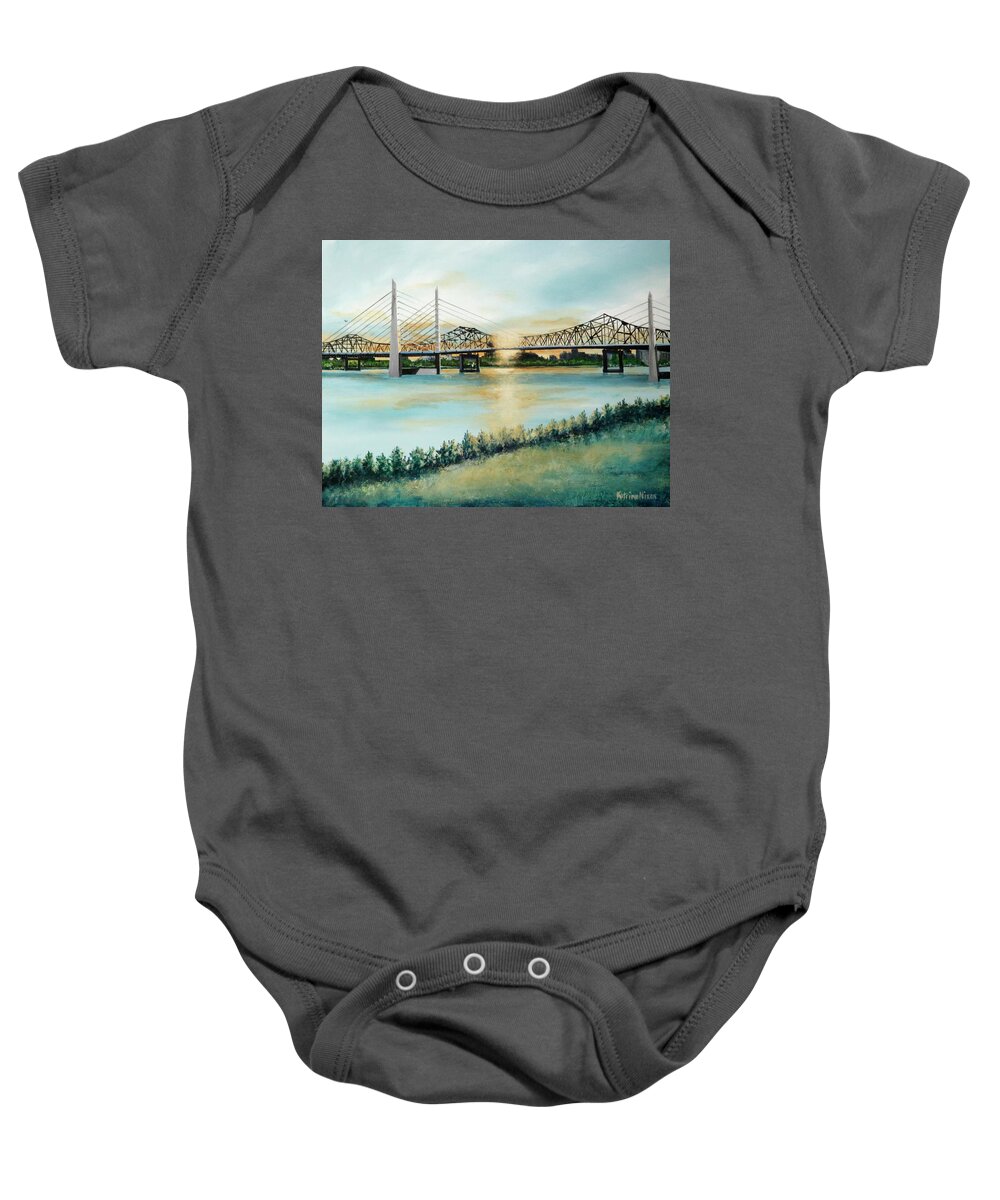 Water Baby Onesie featuring the painting Louisville Bridge by Katrina Nixon
