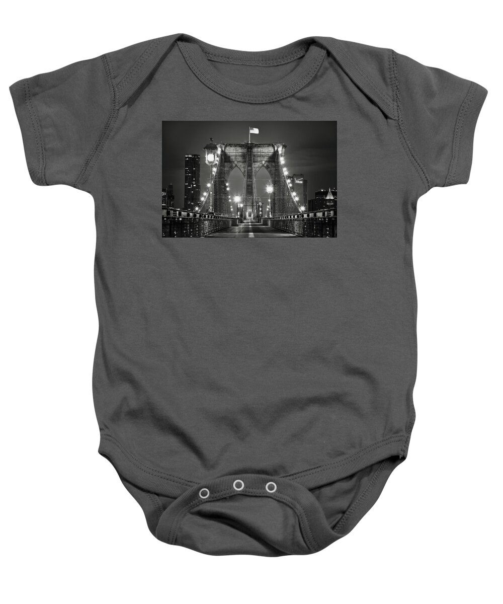 America Baby Onesie featuring the photograph Brooklyn Bridge at night by Eduard Moldoveanu