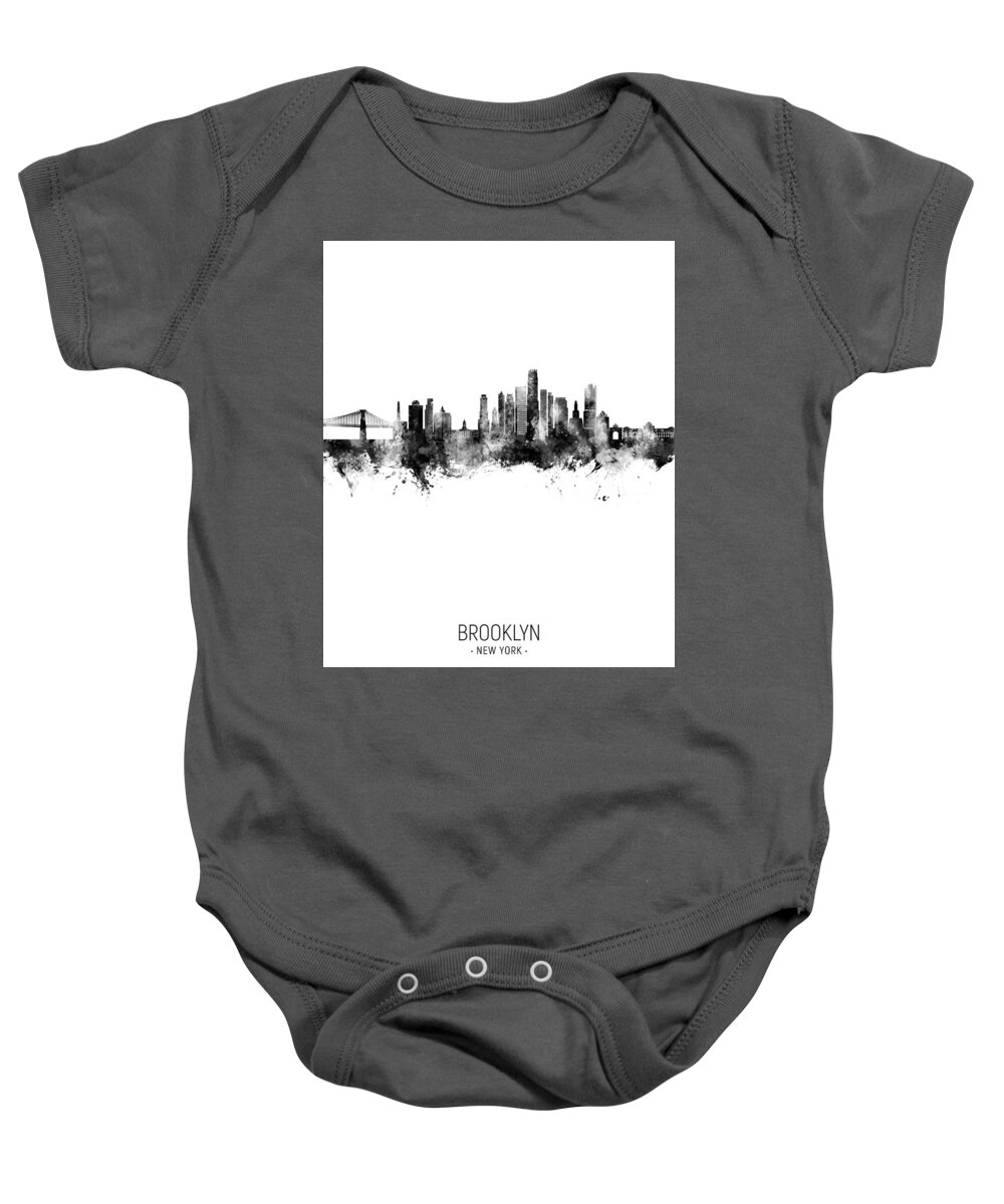 Brooklyn Baby Onesie featuring the digital art Brooklyn New York Skyline #78 by Michael Tompsett