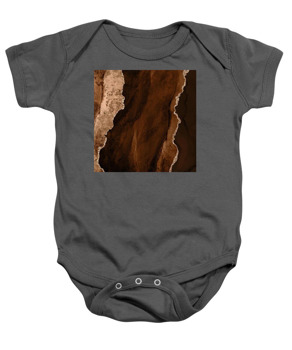 Watercolor Baby Onesie featuring the digital art Brown Gold Agate Texture 01 by Aloke Design