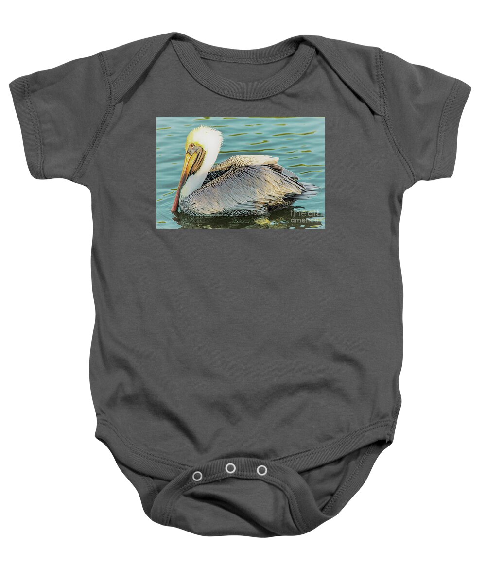 Pelican Baby Onesie featuring the photograph Brown Pelican has Eyes on You by Joanne Carey