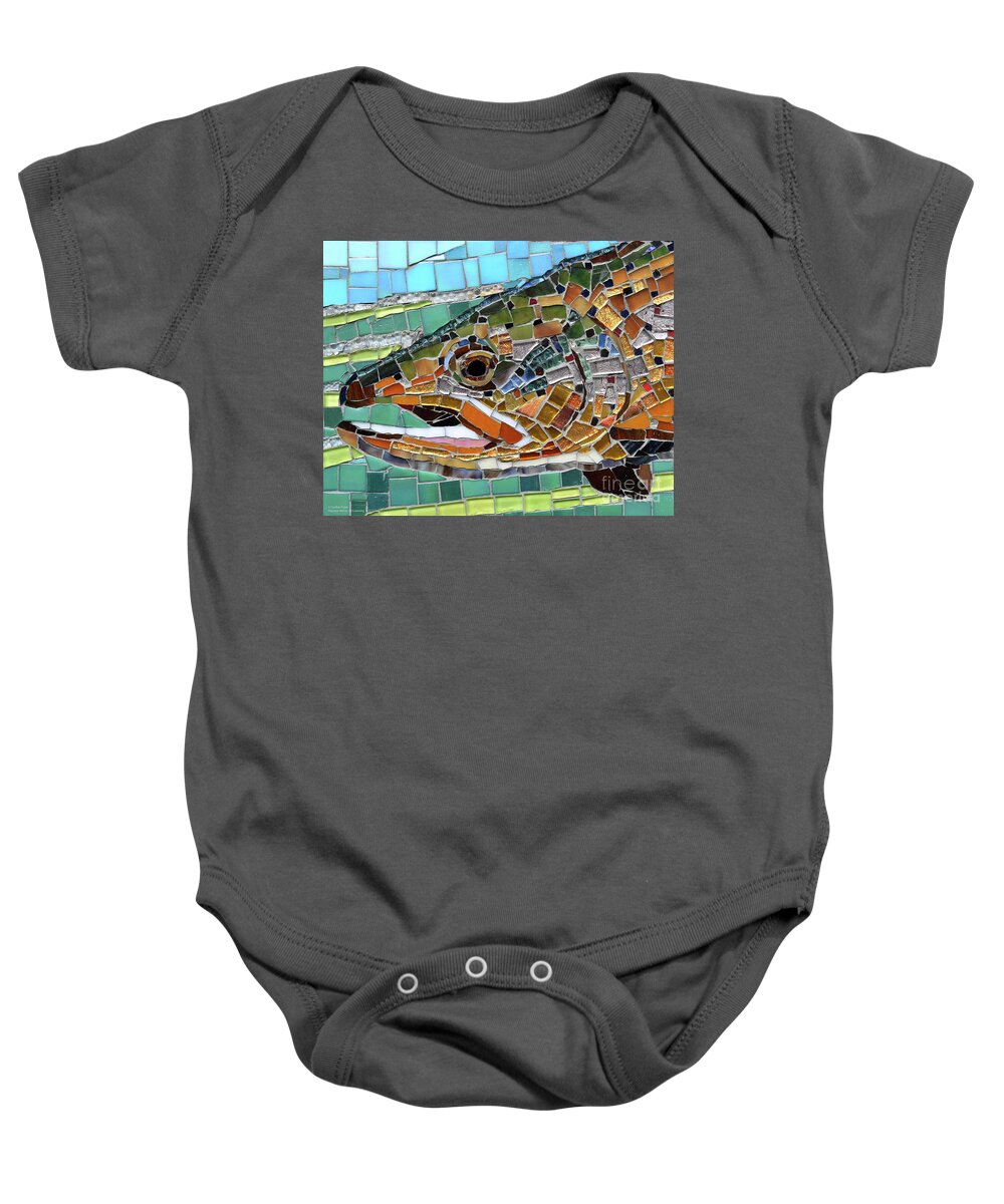 Cynthie Fisher Baby Onesie featuring the painting Brown Trout Glass Mosaic by Cynthie Fisher