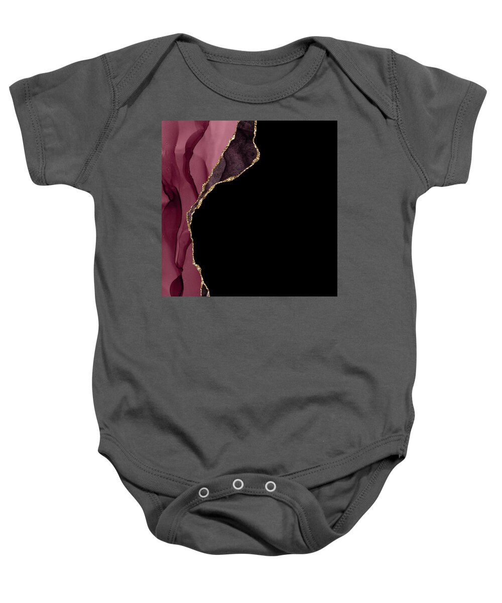 Watercolor Baby Onesie featuring the digital art Burgundy Gold Agate Texture 09 by Aloke Design