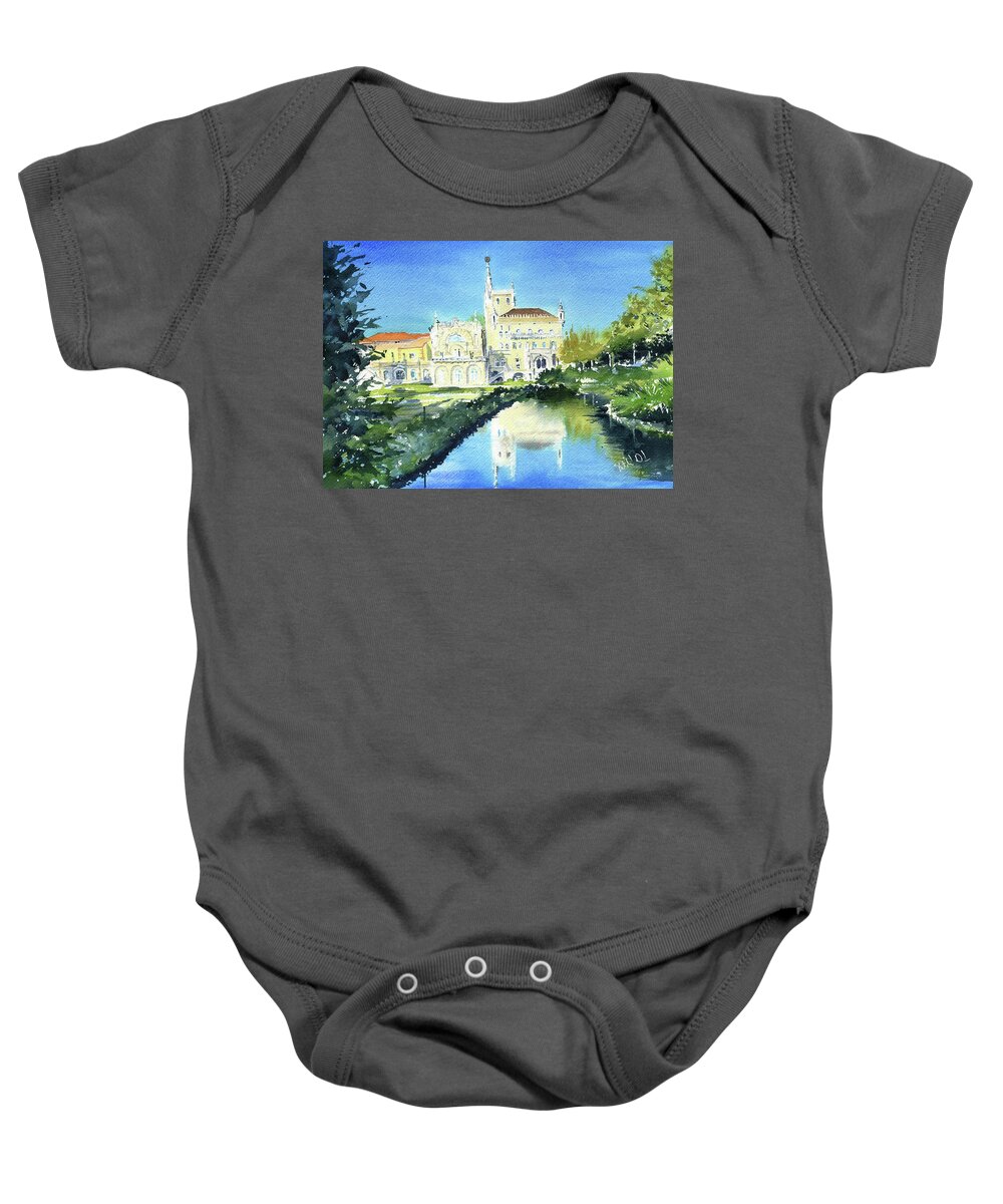 Portugal Baby Onesie featuring the painting Bussaco Palace in Portugal Painting by Dora Hathazi Mendes