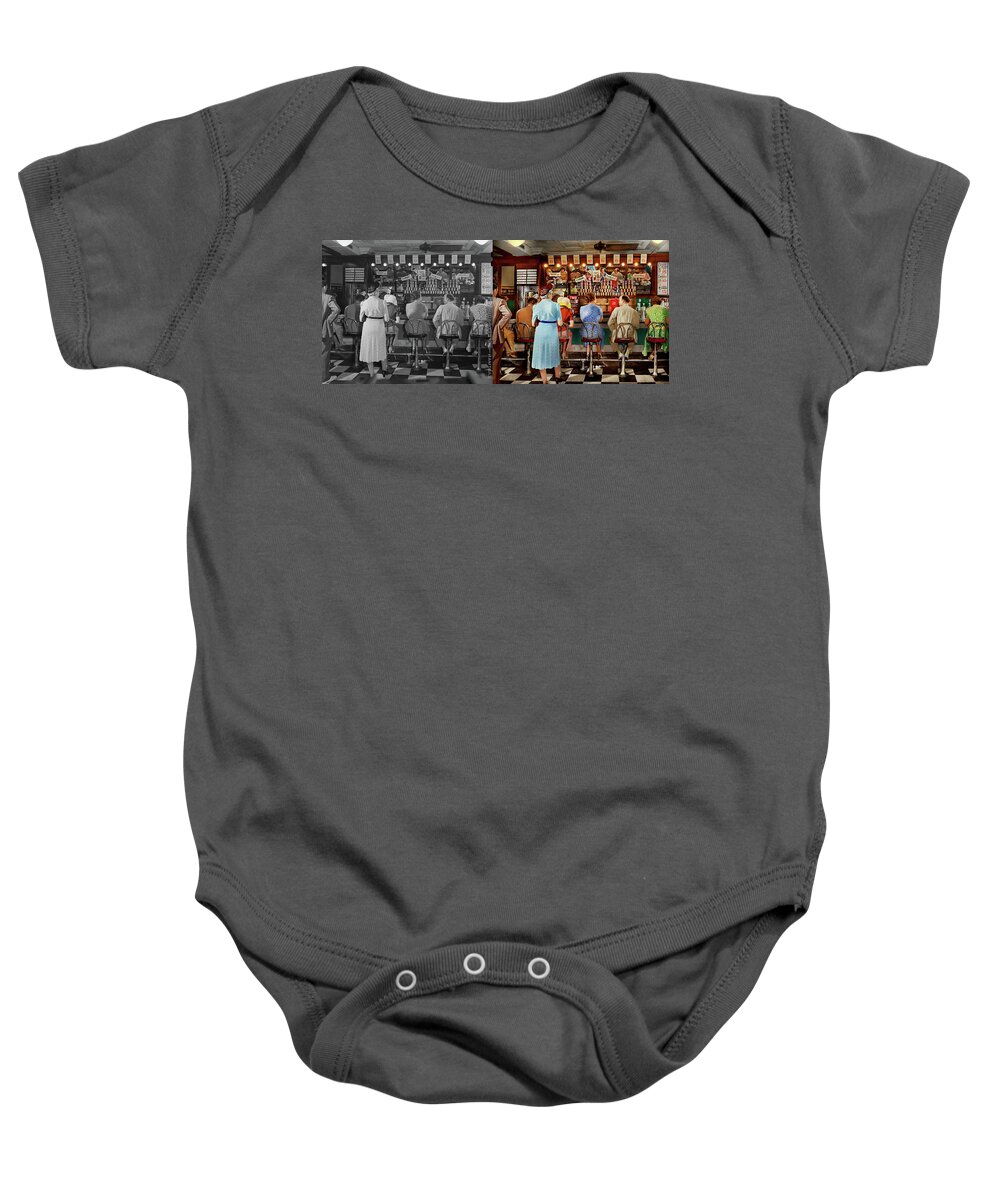 Cafe Baby Onesie featuring the photograph Cafe - Food is medicine 1942 - Side by Side by Mike Savad