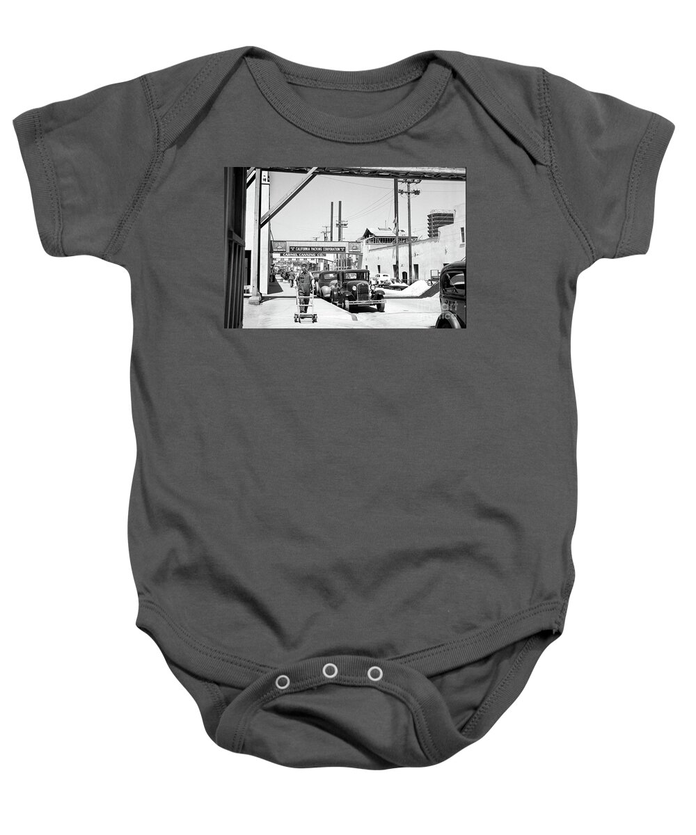 California Packing Baby Onesie featuring the photograph California Packing Corporation, Plant 101, Del Monte Foods , Ca 1945 by Monterey County Historical Society