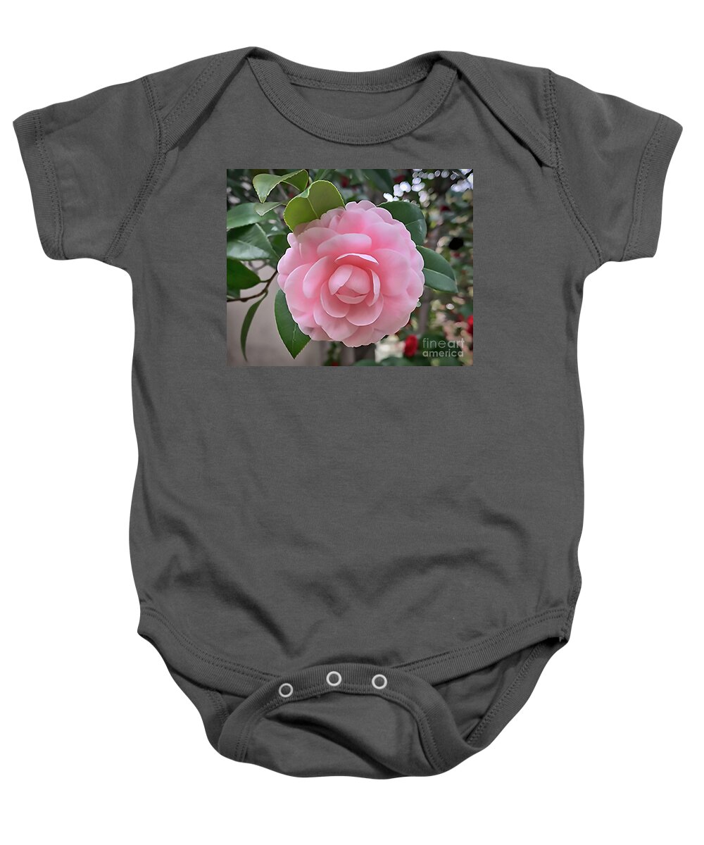 Floral Baby Onesie featuring the digital art Camellia Soft Pink Bloom by Kirt Tisdale