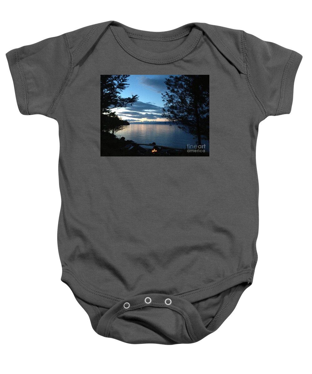  Baby Onesie featuring the photograph Campfire on the point by Eric Haines