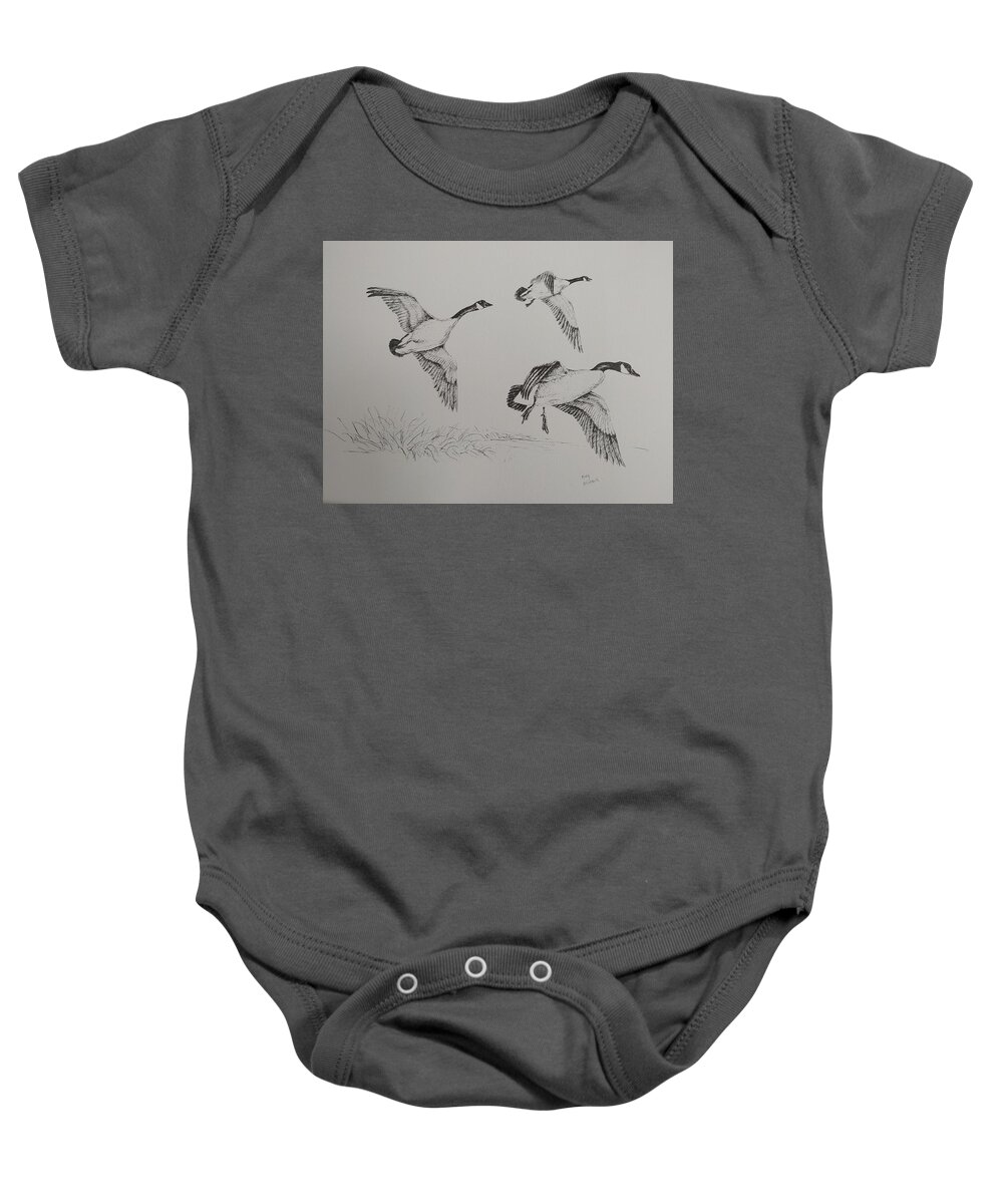 Wild Geese Baby Onesie featuring the painting Canada Geese by ML McCormick