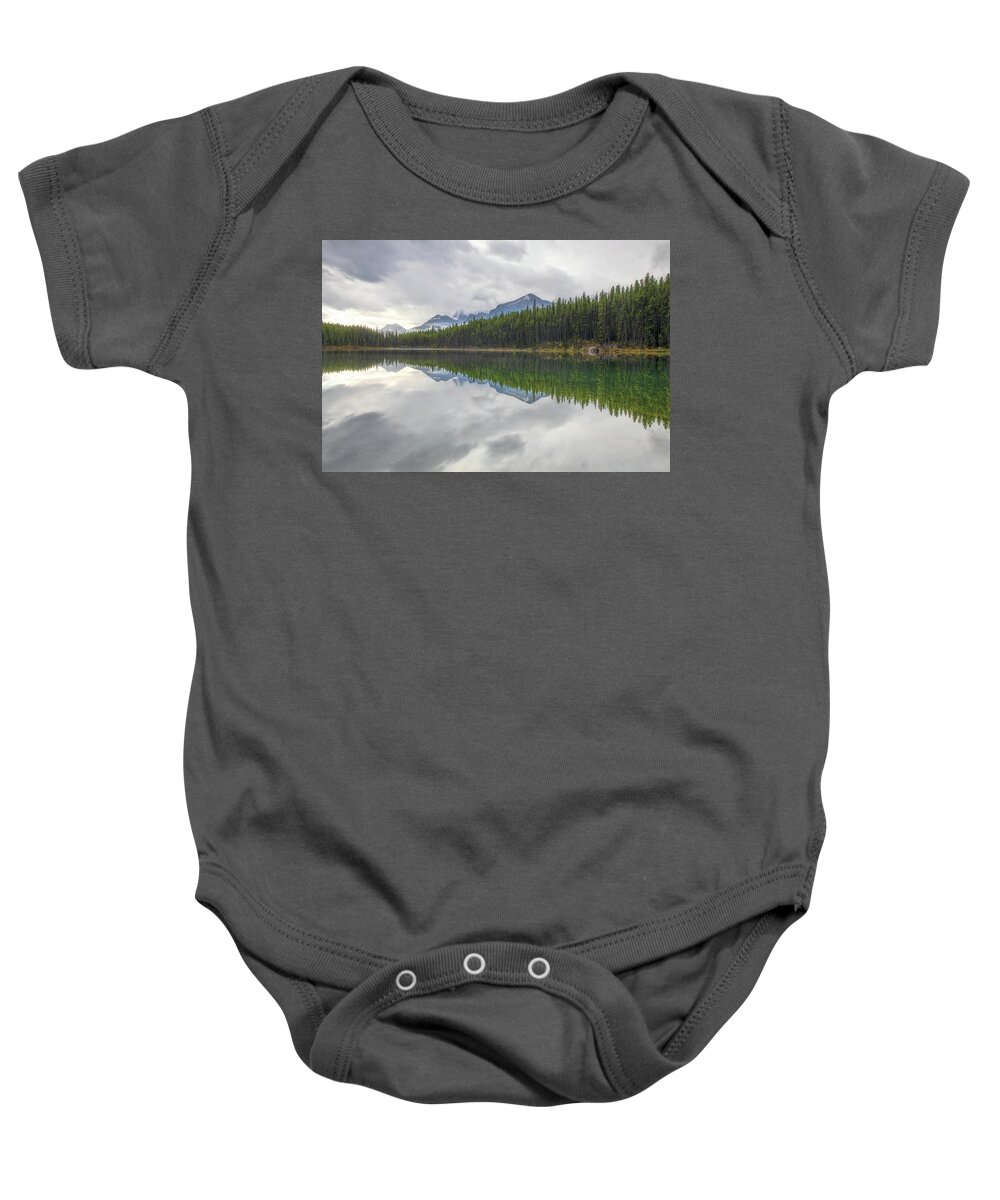 Canadian Rockies Reflection Lake Baby Onesie featuring the photograph Canadian Rockies Reflection Lake by Dan Sproul