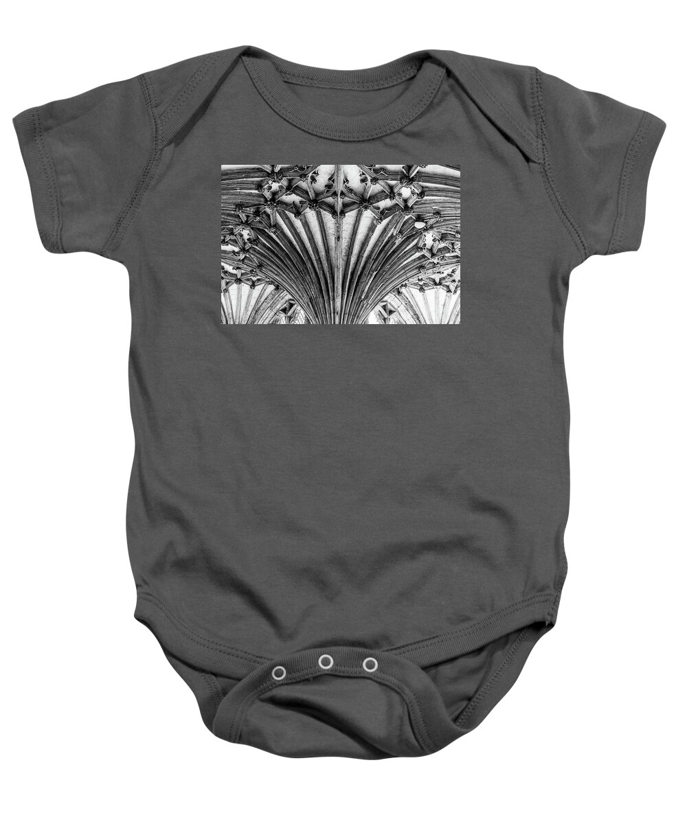 Landmark Baby Onesie featuring the photograph Canterbury Cathedral Cloister Ceiling by Shirley Mitchell