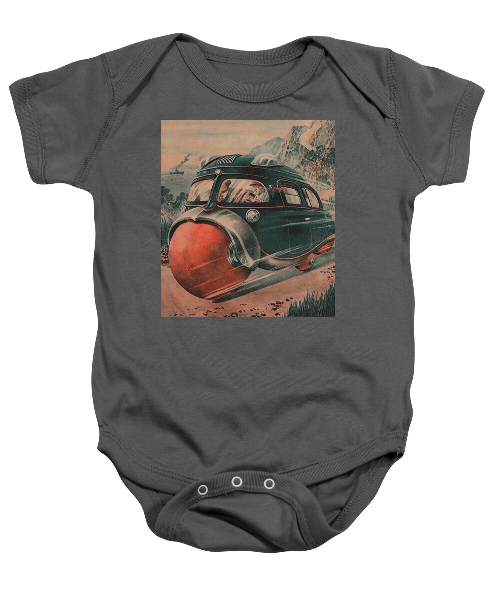 Car Baby Onesie featuring the digital art Car with Ball Shaped Wheels by Long Shot
