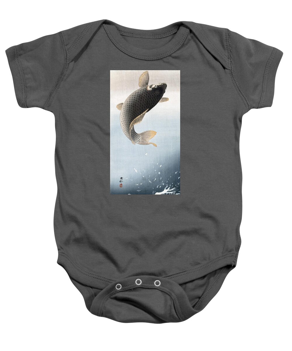 1900s Decade Baby Onesie featuring the drawing Carp Jumping by Ohara Koson