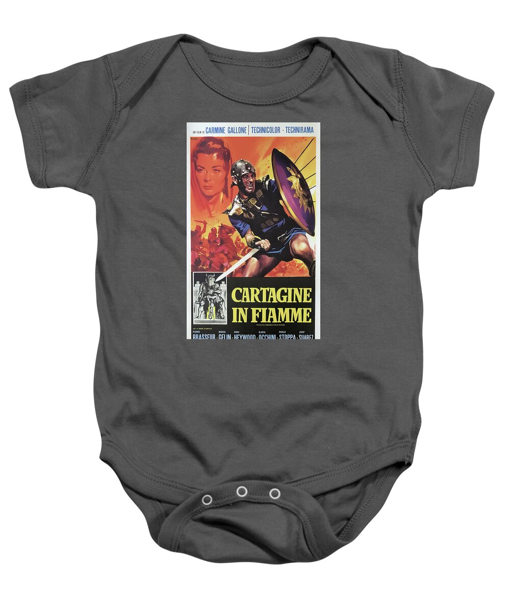 Carthage Baby Onesie featuring the mixed media ''Carthage in Flames'', 1960 by Movie World Posters