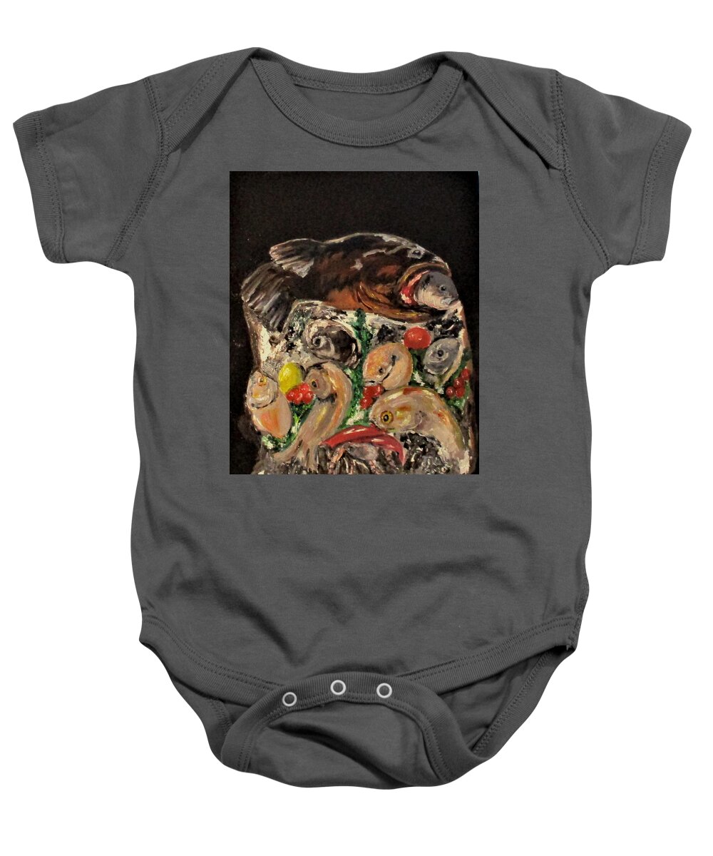 Dead Fish Baby Onesie featuring the painting Catch of The Day by Clyde J Kell