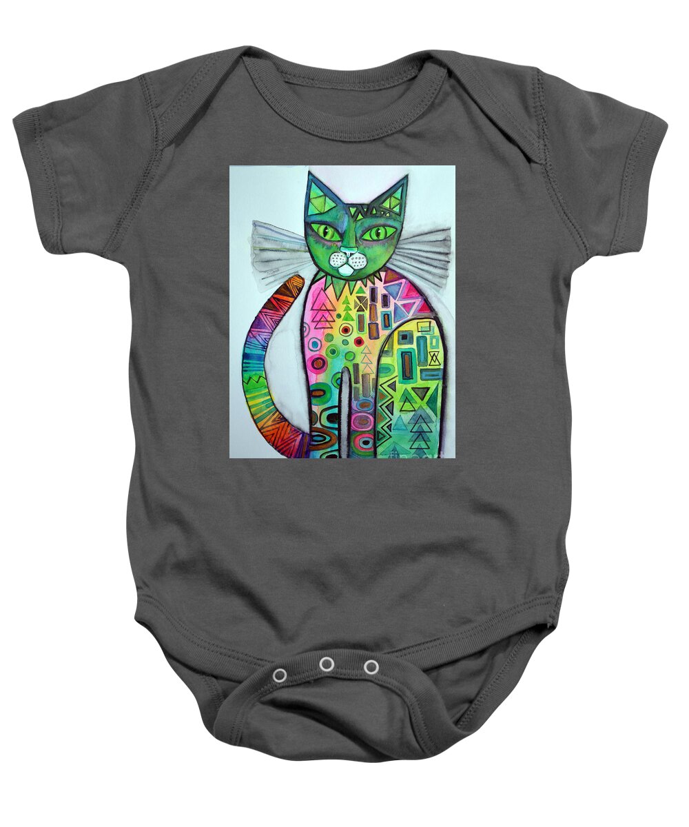 Cat Baby Onesie featuring the painting Cats Meow by Karin Zeller