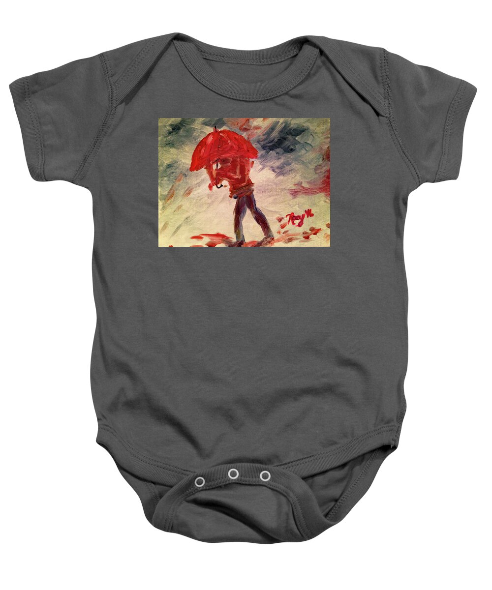 Rain Baby Onesie featuring the painting Caught by Roxy Rich