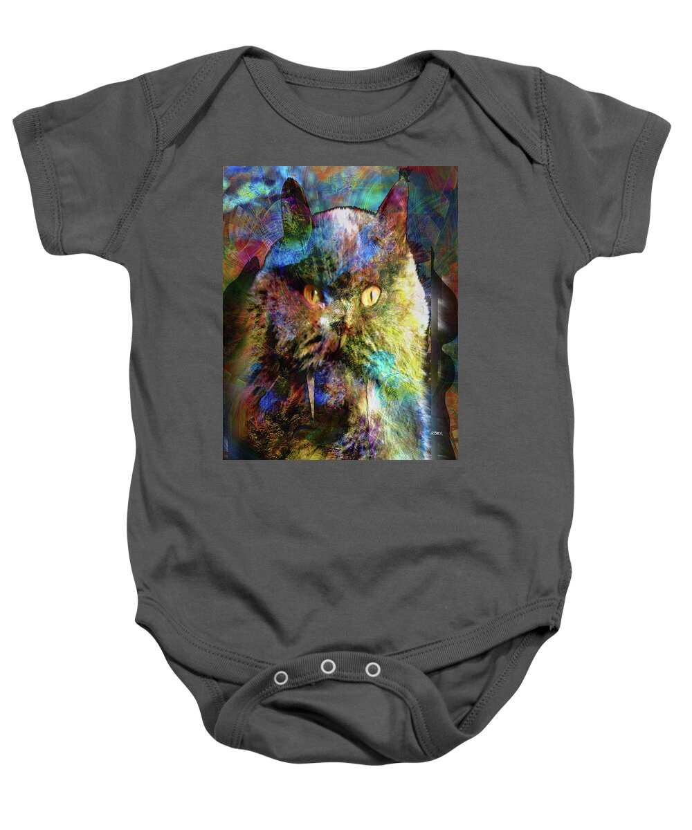 Cave Cat Baby Onesie featuring the digital art Cave Cat by Studio B Prints