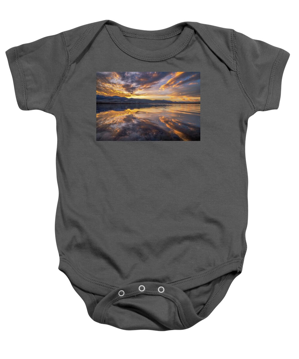Sunset Baby Onesie featuring the photograph Chatfield Lake Sunset Reflection by Darren White