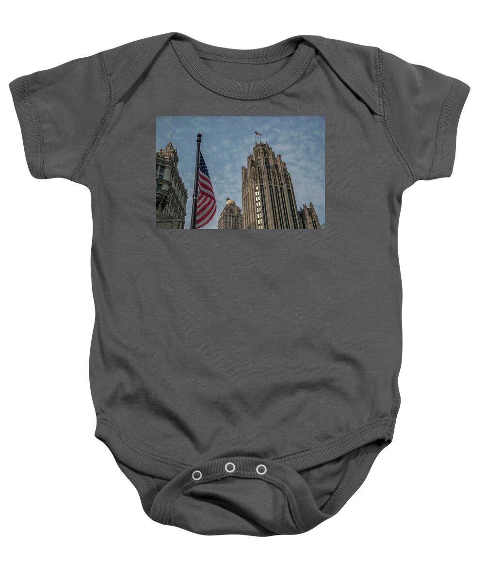 1473 Baby Onesie featuring the photograph Chcago Tribune by FineArtRoyal Joshua Mimbs