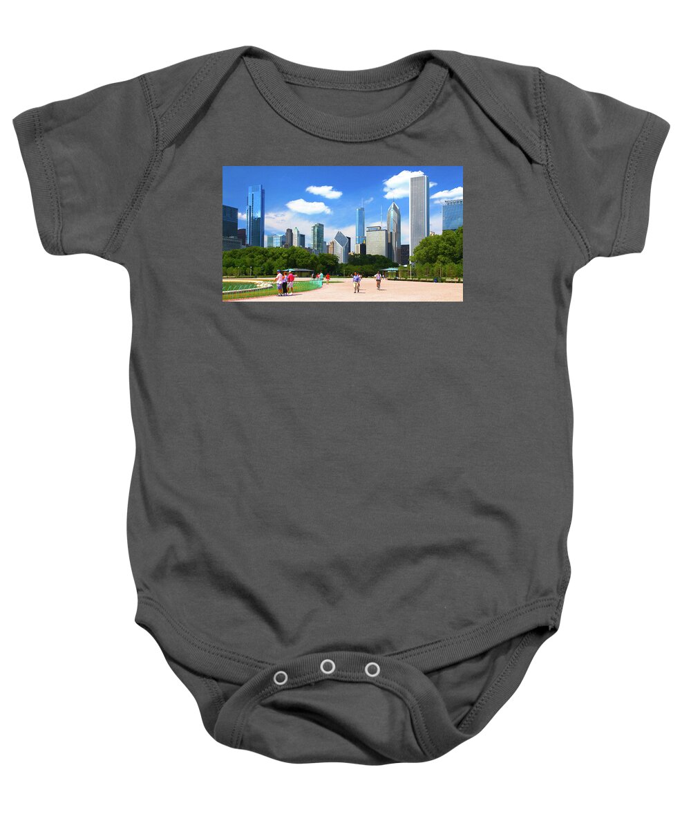 Architecture Baby Onesie featuring the photograph Chicago Skyline Grant Park by Patrick Malon