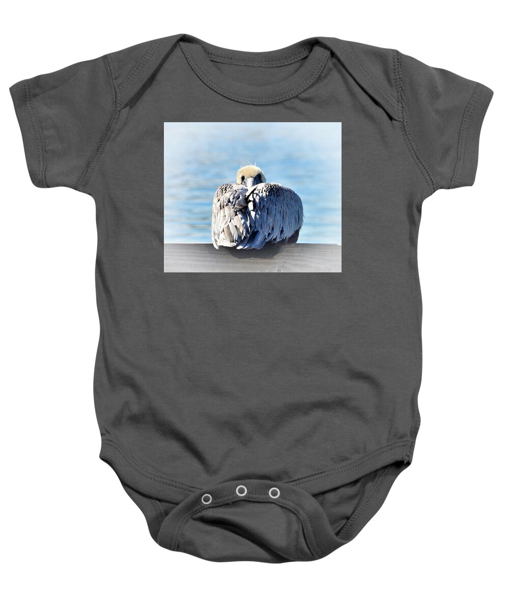 Pelican Baby Onesie featuring the photograph Chilly by Alison Belsan Horton