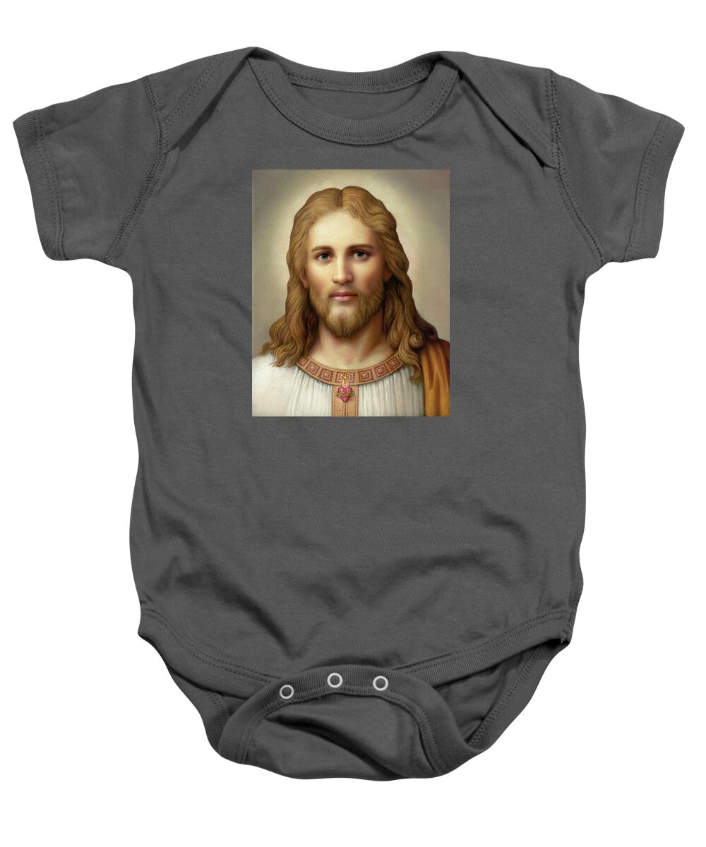 Christian Art Baby Onesie featuring the painting Christ with Sacred Heart by Kurt Wenner